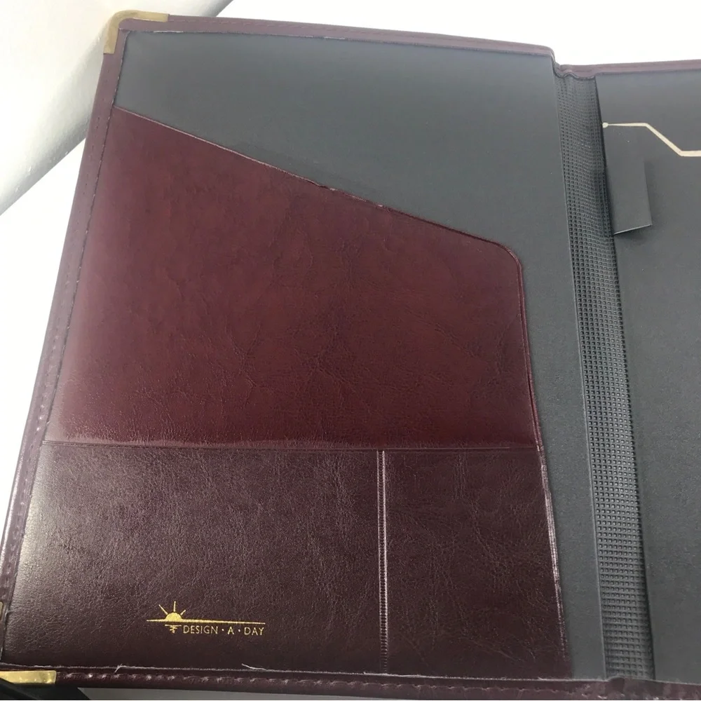 Brown Leather Portfolio Folder Document Business Card Holder  Note Pad